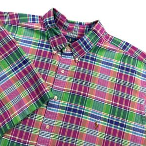 Ralph Lauren Mens 3XLT Tall Plaid Button Down Shirt Short Sleeve Green Purple